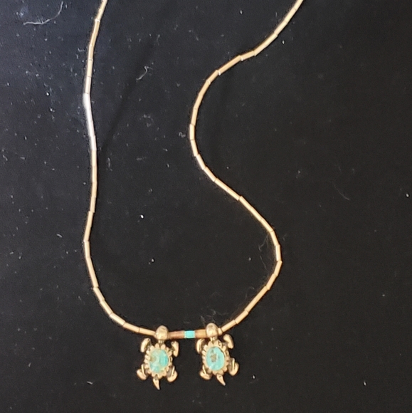 Two Turquoise Turtles Southwest Silver Bead Necklace Boho - Picture 10 of 11